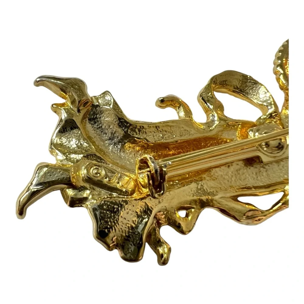 JJ Jonette Vintage Gold Tone Angel With Star and Faux Moonstone Brooch Pin